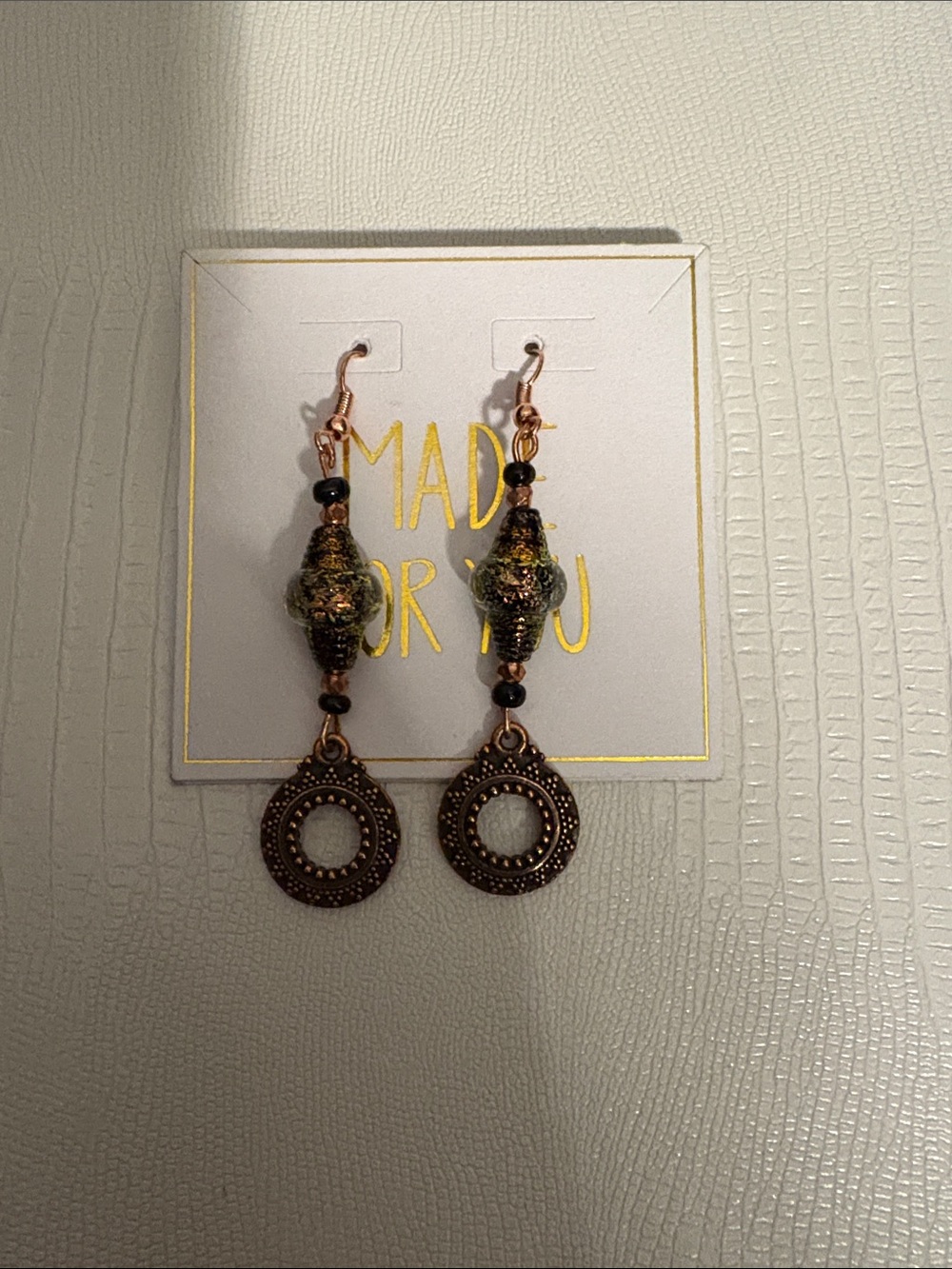 Gold-Tone Green Bead Drop Earrings -
